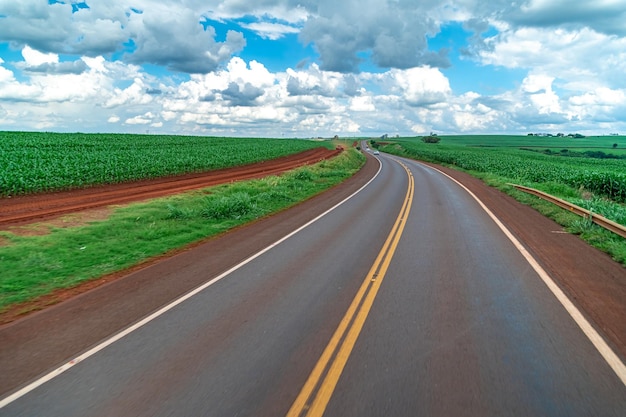 Asphalt road in Brazilian nature in South America motion blur