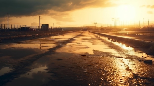 夕暮れ時の田園地帯のアスファルト道路 ジェネレーティブ Ai