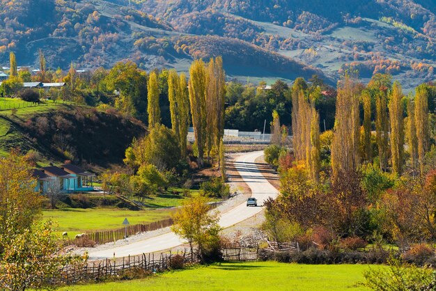 Asphalt road to Lahij village in Azerbaijan