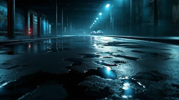 asphalt road leading into the city at night