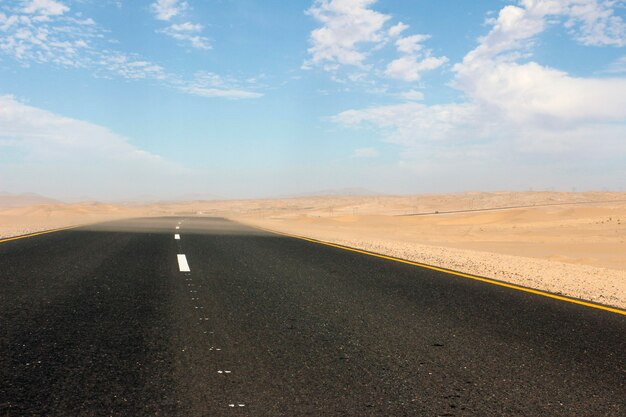 Asphalt road in the middle of the Namib Desert