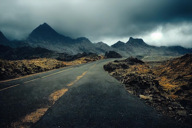 Asphalt road in mountain panoramic view