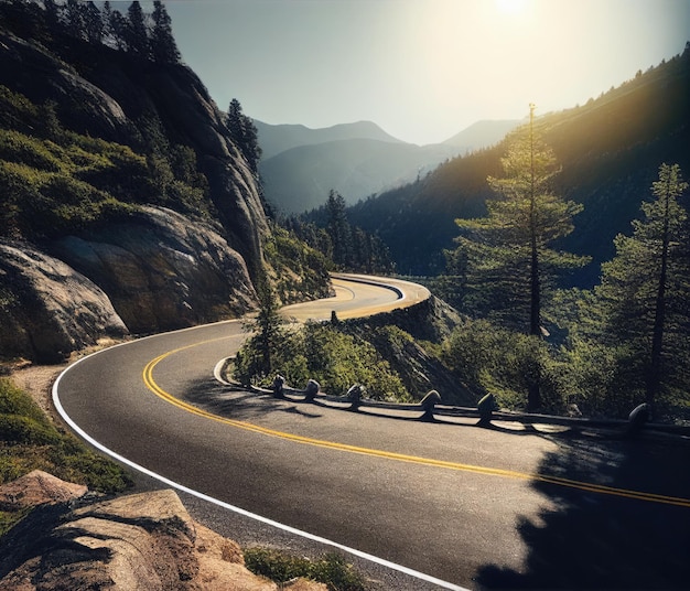 Asphalt Road in Mountains Generative AI