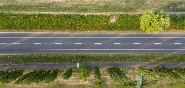 asphalt road view from above drone shooting