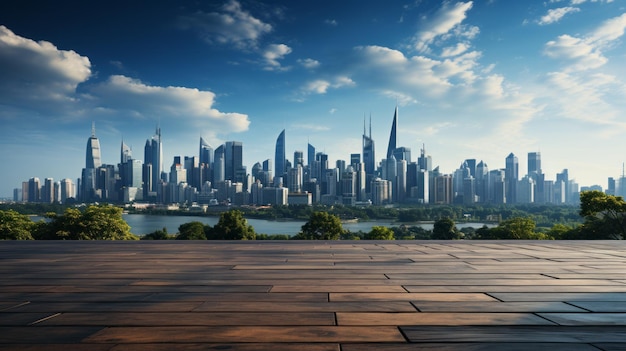 Photo asphalt road with city skyline