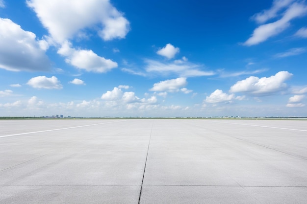 写真 道路の背景は青い空と白い雲です