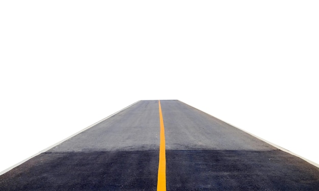 Foto strada asfaltata linea gialla centeron sfondo bianco