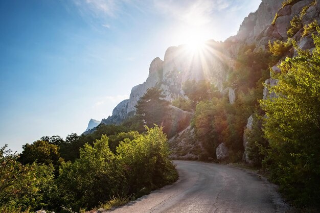 Asphalted road in the mountains beautiful sunshine summer vacation time