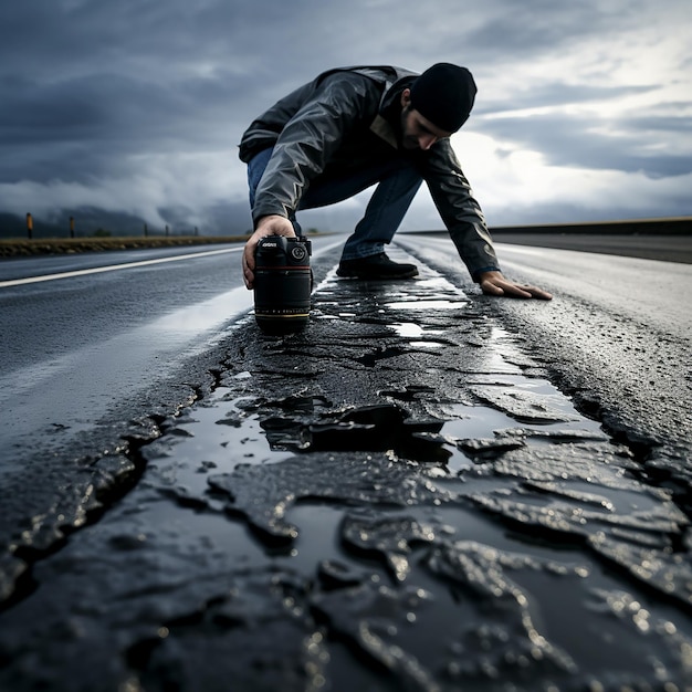 人間 の 指 で 道路 を アスファルト に し た