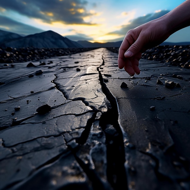 Foto asfaltare la strada con le dita umane