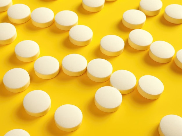 Aspirin tablets isolated on yellow background