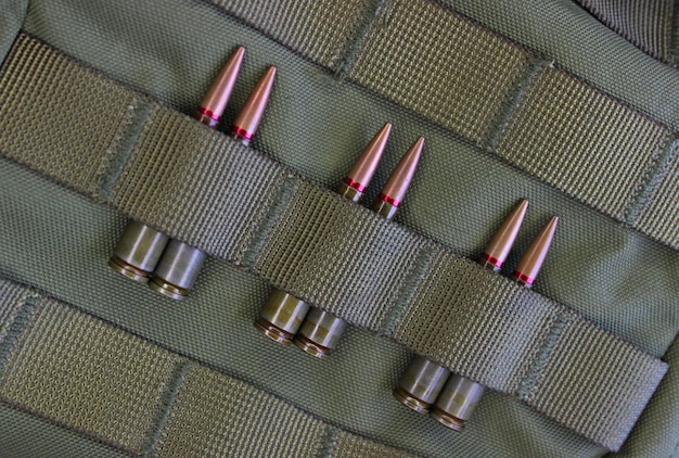 Assault Rifle Bullets Are Pairwise Stuffed Under Belts Of Tactical Pouch
