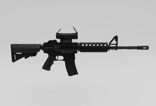 Photo assault rifle weapon minimal 3d rendering on white background