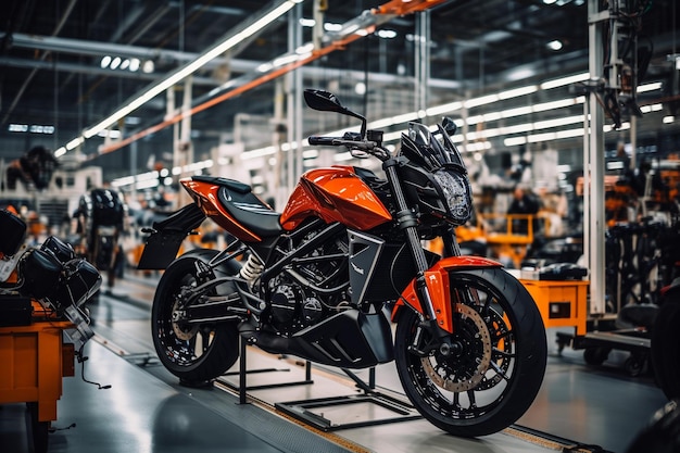 사진 오토바이 공장의 조립 라인 산업 배경