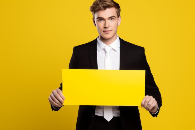 The assertive businessman showcasing success with an empty signboard