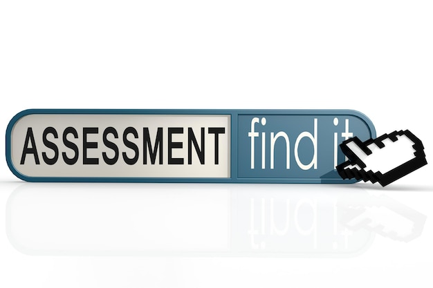 Assessment word on the blue find it banner