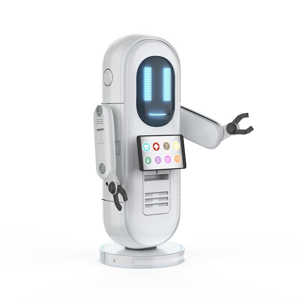 사진 병원에서 디지털 스크린을 갖춘 보조 로봇
