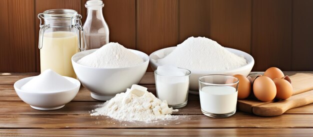 Assorted Baking Ingredients Ready on Wooden Surface