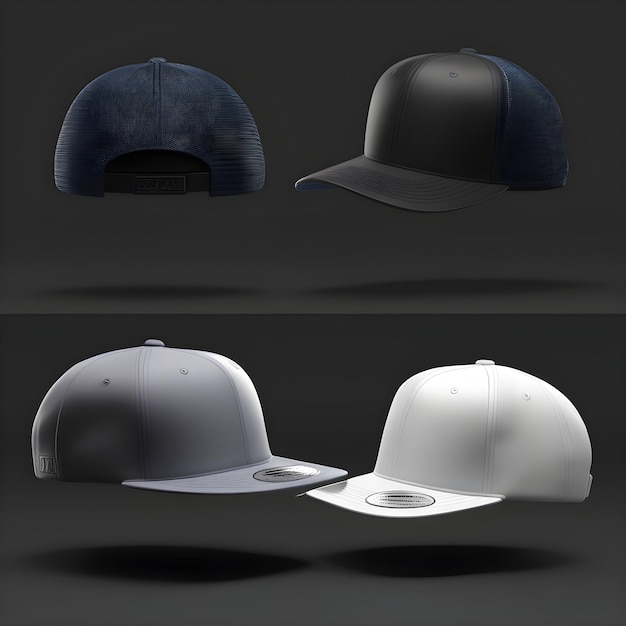 Photo assorted baseball caps on gradient background