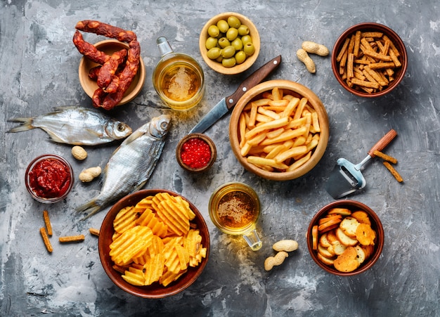 Assorted beer snacks