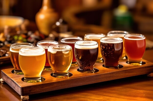 Фото Различные виды пива в бокалах, созданных с помощью искусственного интеллекта