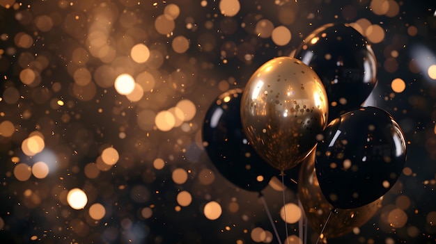 Photo assorted black and gold balloons floating in air