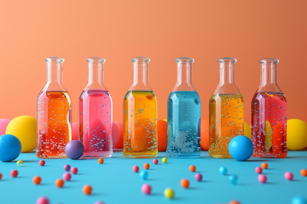 Assorted Bottles Filled With Different Colored Liquid Generative AI