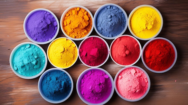 Assorted Bowls Filled With Different Colored Powders