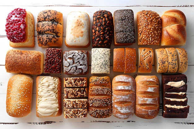 Foto varietà di pane assortite su una tavola ai generativa