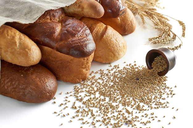 Assorted breads on white 