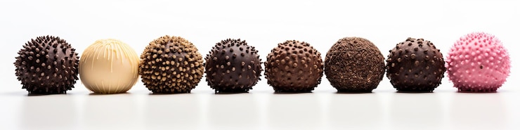 Фотография различные сладости brigadeiro на белом фоне