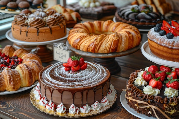 Photo assorted cakes on table