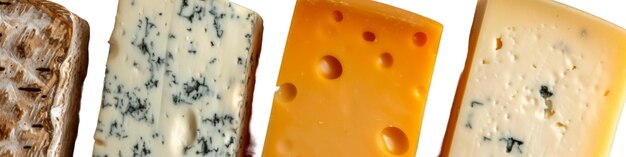 Assorted Cheese Slices Featuring Swiss Cheddar and Blue Varieties with Rich Textures