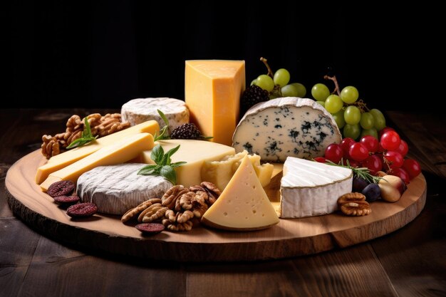 assorted cheeses displayed on wooden surface