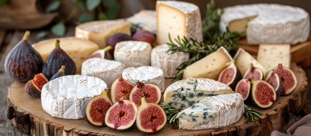 Photo assorted cheeses and figs on table