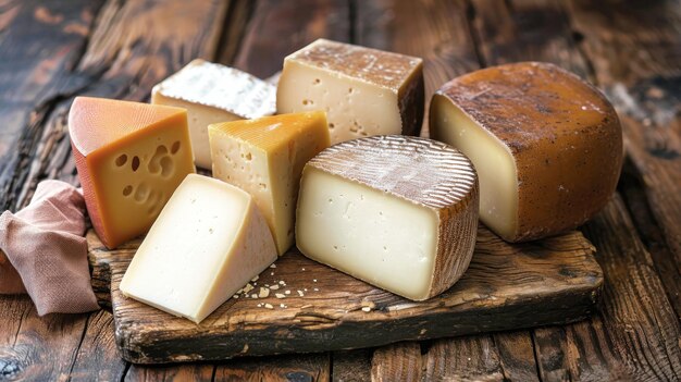 Assorted Cheeses Platter on Wooden Plate