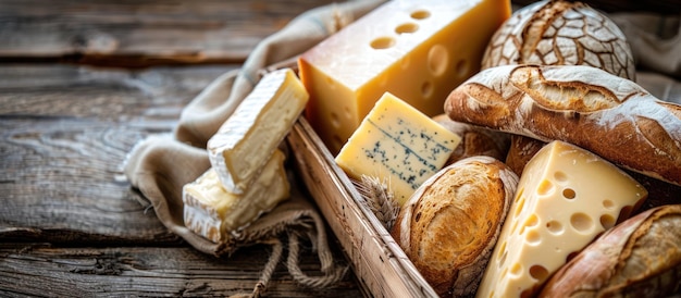 Assorted Cheeses in Wooden Box