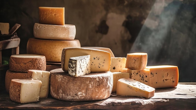 Assorted Cheeses on Wooden Cutting Board