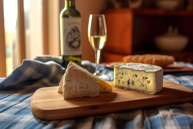 Assorted Cheeses on Wooden Cutting Board