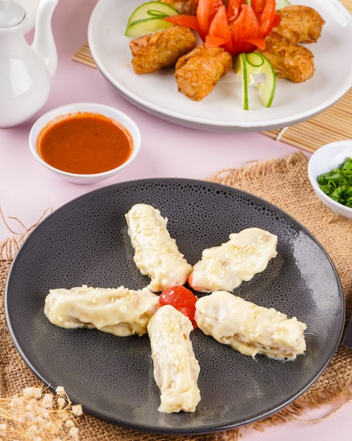 Assorted Chinese Dimsum in bamboo basket