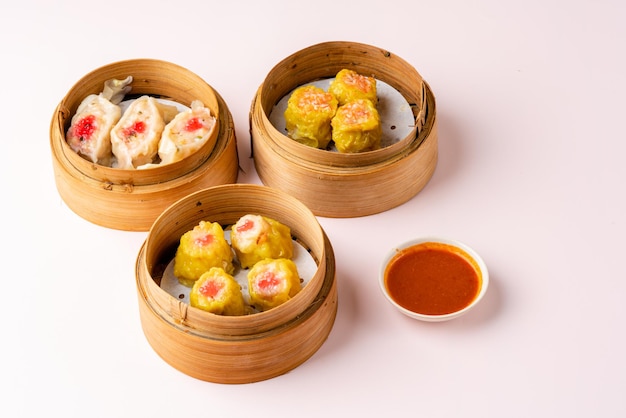 Assorted Chinese Dimsum in bamboo basket