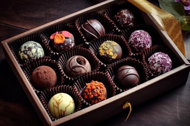 Assorted chocolate truffles in beautiful and unique packaging