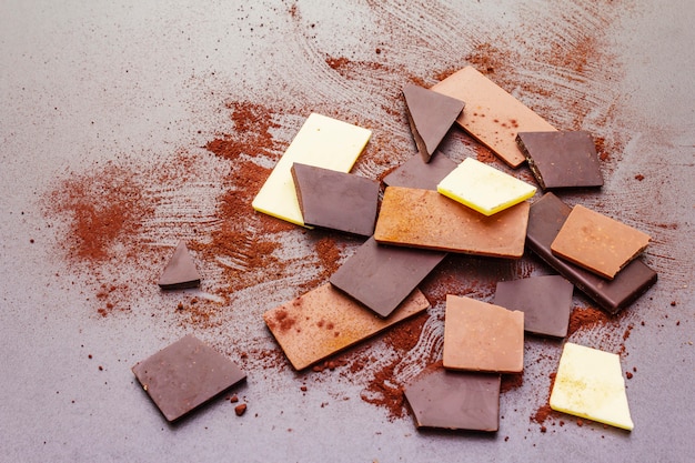 Assorted chocolate with different cocoa content