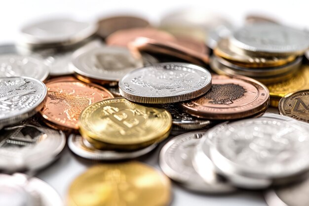 Photo assorted coins pile