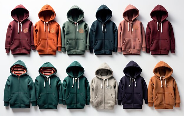 Assorted Colored Hoodies on a White Background