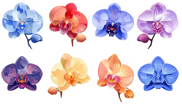 Photo assorted colored orchid emojis