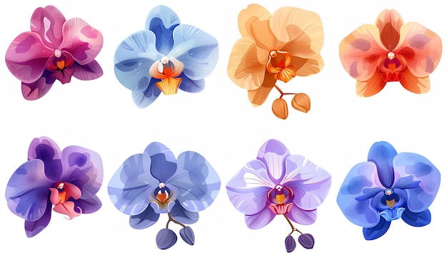 assorted colored orchid emojis