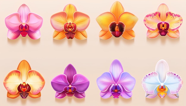 assorted colored orchid emojis