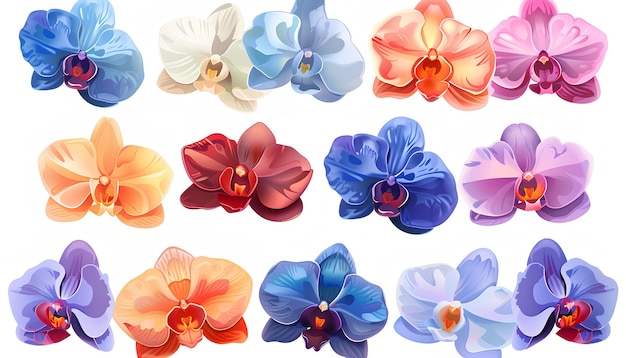 assorted colored orchid emojis