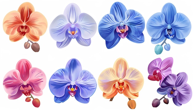 assorted colored orchid emojis